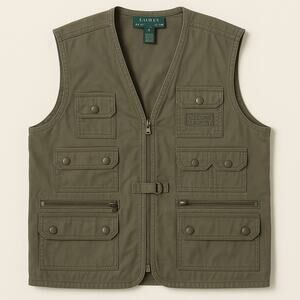 Lauren Ralph Lauren Utility Safari Vest Women’s Small Green Multi-Pocket Zip